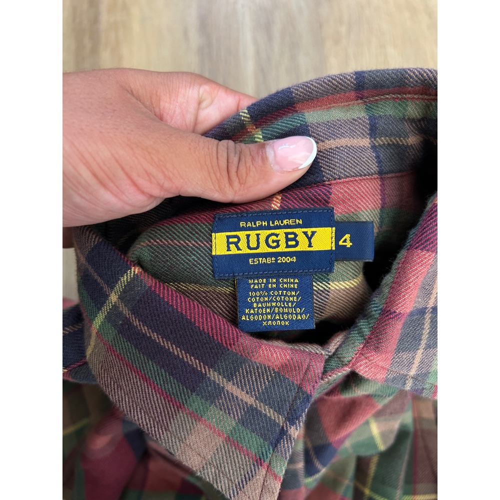 Ralph Lauren Rugby Plaid Ruffle Flannel Blouse Suede Elbow Patches 4 western - Picture 3 of 6